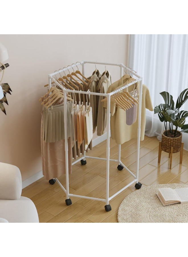 هابي هوم شماعة ملابس دوارة بعجلات 360° – رف ملابس محمول قائم بذاته بهيكل معدني متين 16 ملم بتصميم سداسي – تنظيم فعال وسهل الوصول لجميع الملابس في غرف النوم، الخزائن، والمنازل – تخزين متعدد الاستخدامات للمحلات والمنزل - Image 3